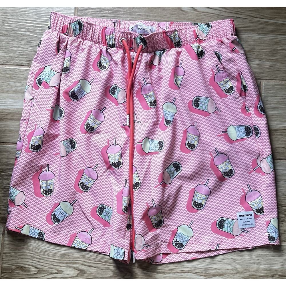 Men's Medium Mossman Flex Shorts Iced Coffee Drinks Swim Trunks Mesh Lined